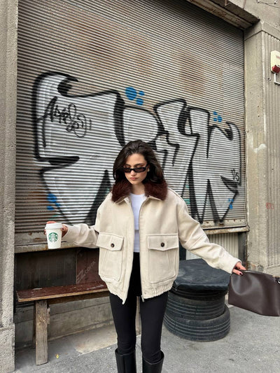 Luneviea Kadın Kaşe Yaka Kürklü Mont