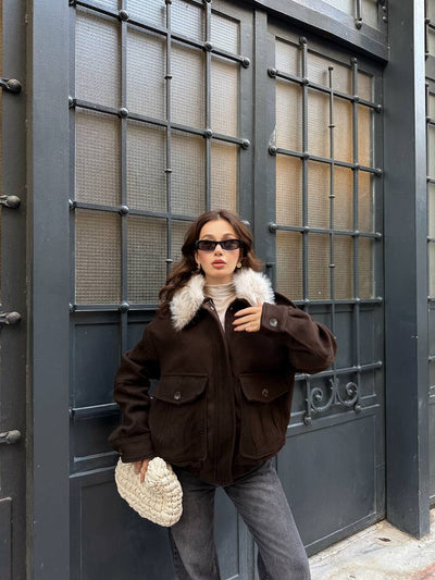 Luneviea Kadın Kaşe Yaka Kürklü Mont