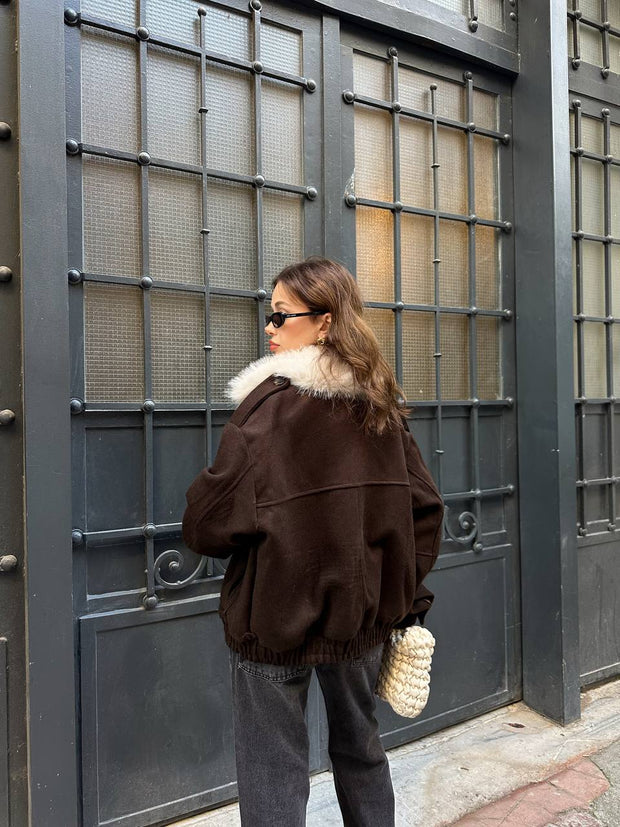 Luneviea Kadın Kaşe Yaka Kürklü Mont