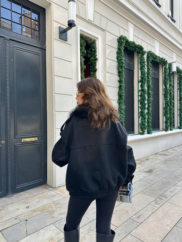 Luneviea Kadın Kaşe Yaka Kürklü Mont