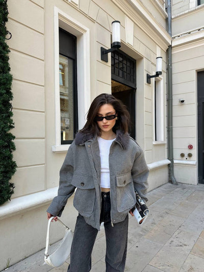 Luneviea Kadın Kaşe Yaka Kürklü Mont