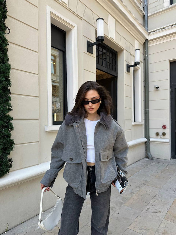 Luneviea Kadın Kaşe Yaka Kürklü Mont